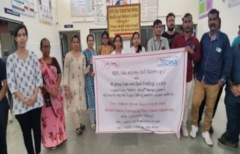 Organized Cancer checkup camp by GCRI Team with mammography van